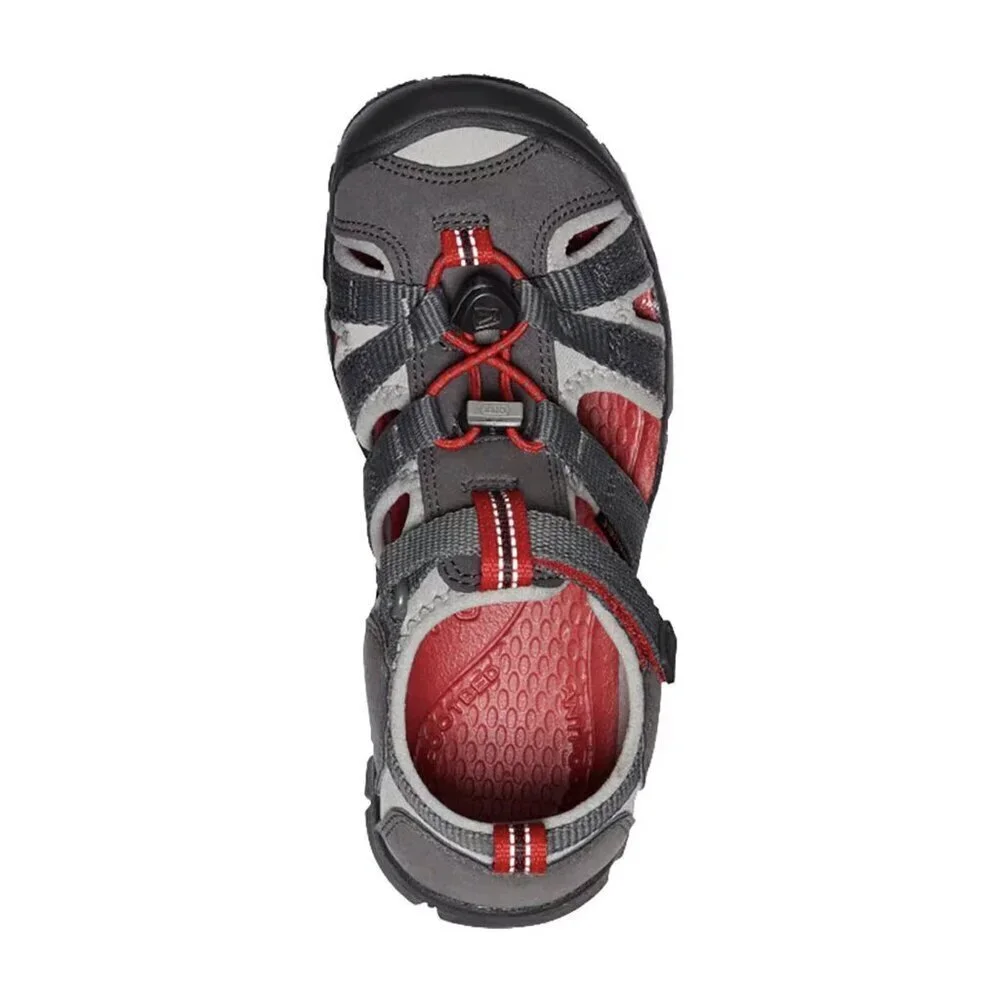 Keen Seacamp II CNX Gray and Red Youth Sandals, Big Boy Size 5